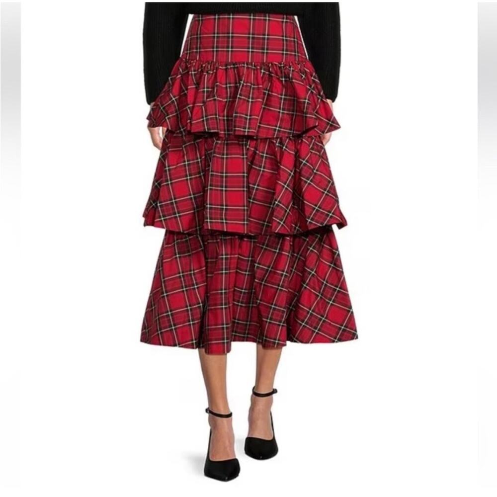 Antonio Melani Maia Plaid Tiered Ruffle Skirt